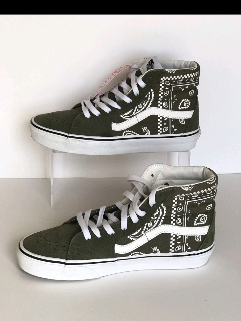 Vans Peace Paisley Sk8-Hi Olive Green Suede & Canvas Old Skool Men's size 7.5 - Picture 1 of 15